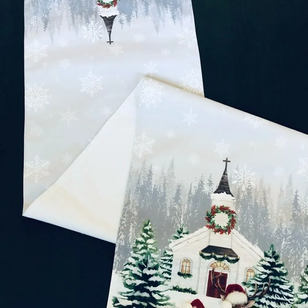 Winter Christmas Deer Chapel Church Holiday Table Runner